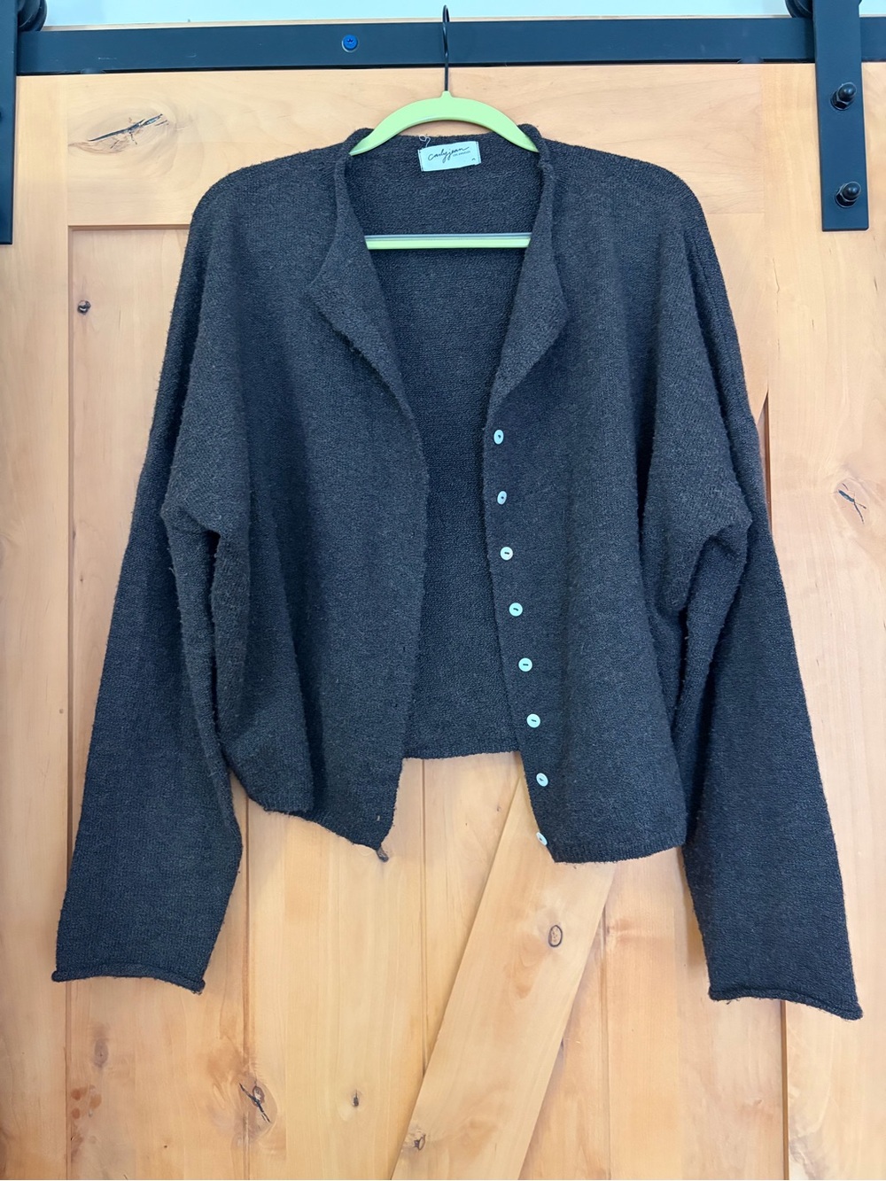 Carly Jean Los Angeles dark brown cardigan with pearlescent buttons